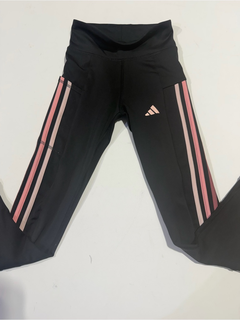 adidas Black Leggings with Pink Stripe Trim